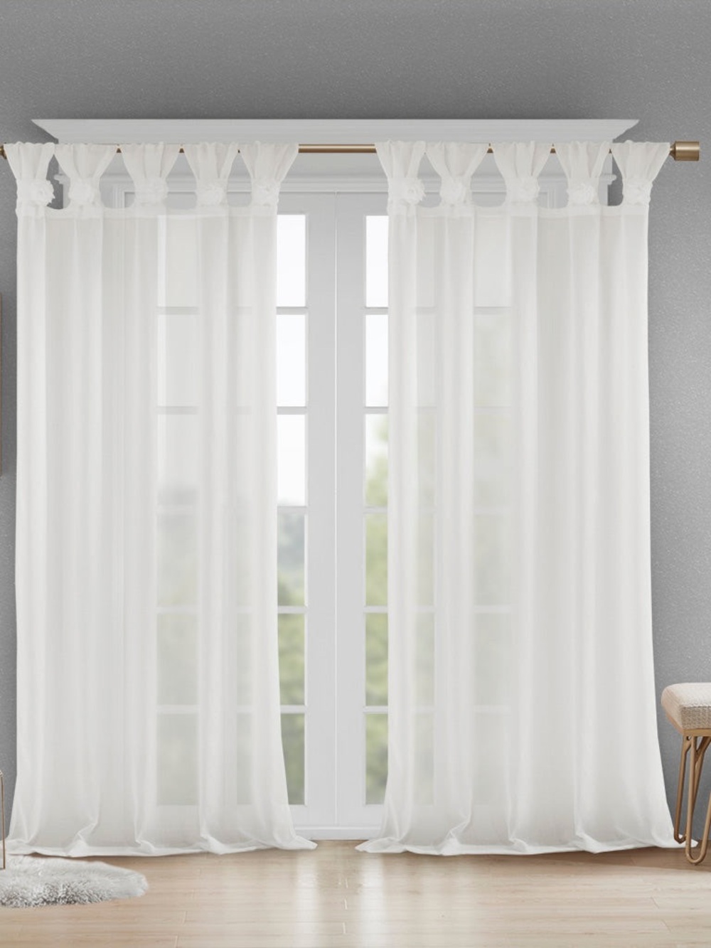 Madison Park Rosette Floral Embellished Cuff Tab Top Curtain Panel ONE 50x95